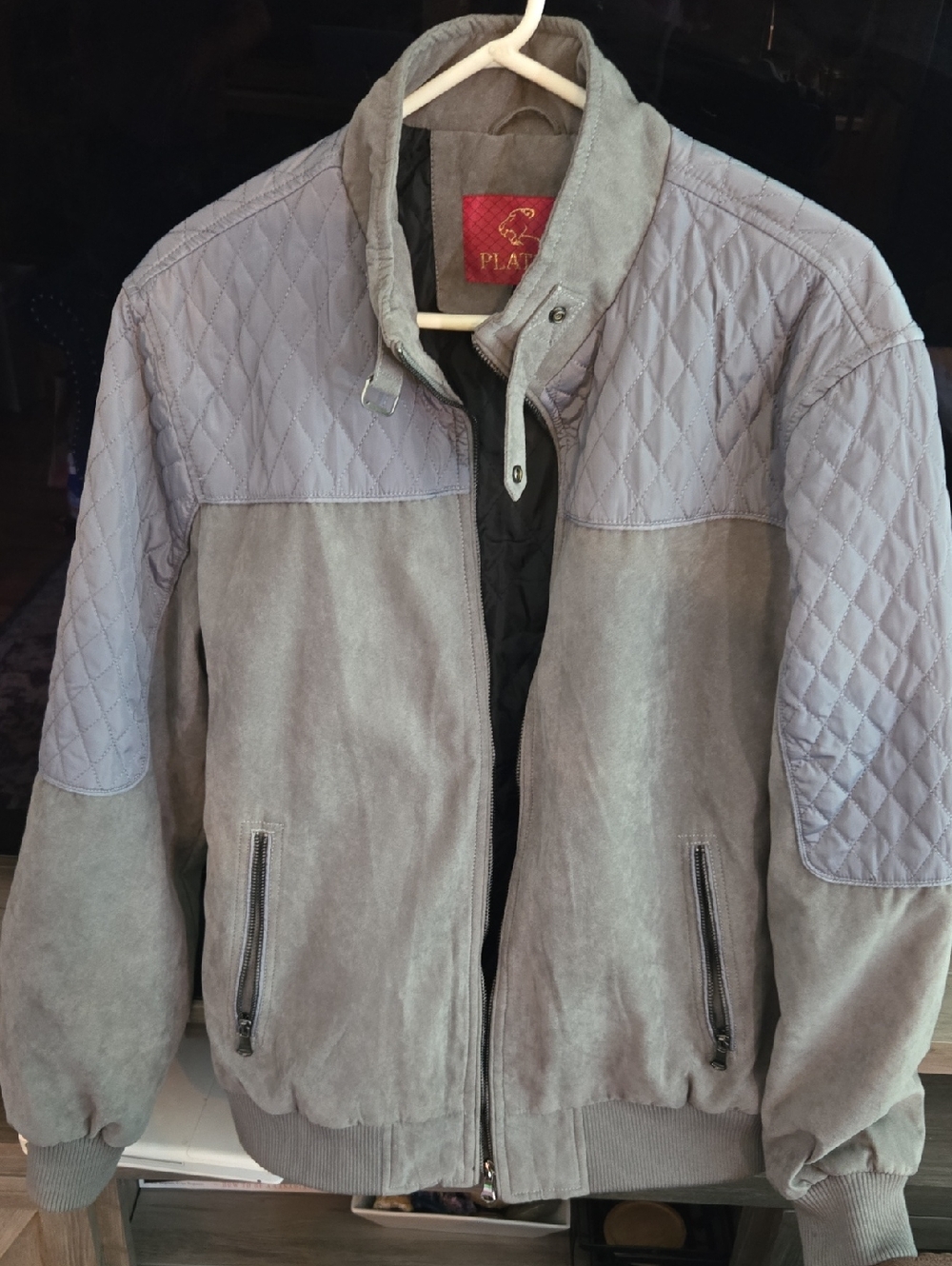 Men's Plantini Light Gray Quilted-Shoulder Jacket